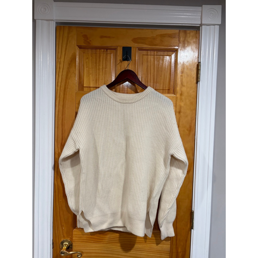 MACPHEE Tomorrowland Cream Wool Blend Ribbed Knit Sweater Minimalist Japan